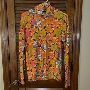 J. Crew Orange and Yellow Fitted Graphic Blouse